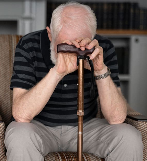 Inpatient Skilled Rehab senior man confronting alzheimer disease